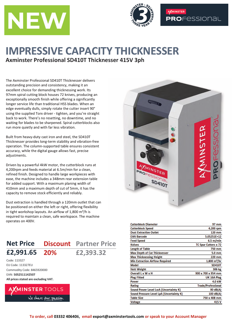 Þykktarhefill SD410T Prof. 415 3ph.